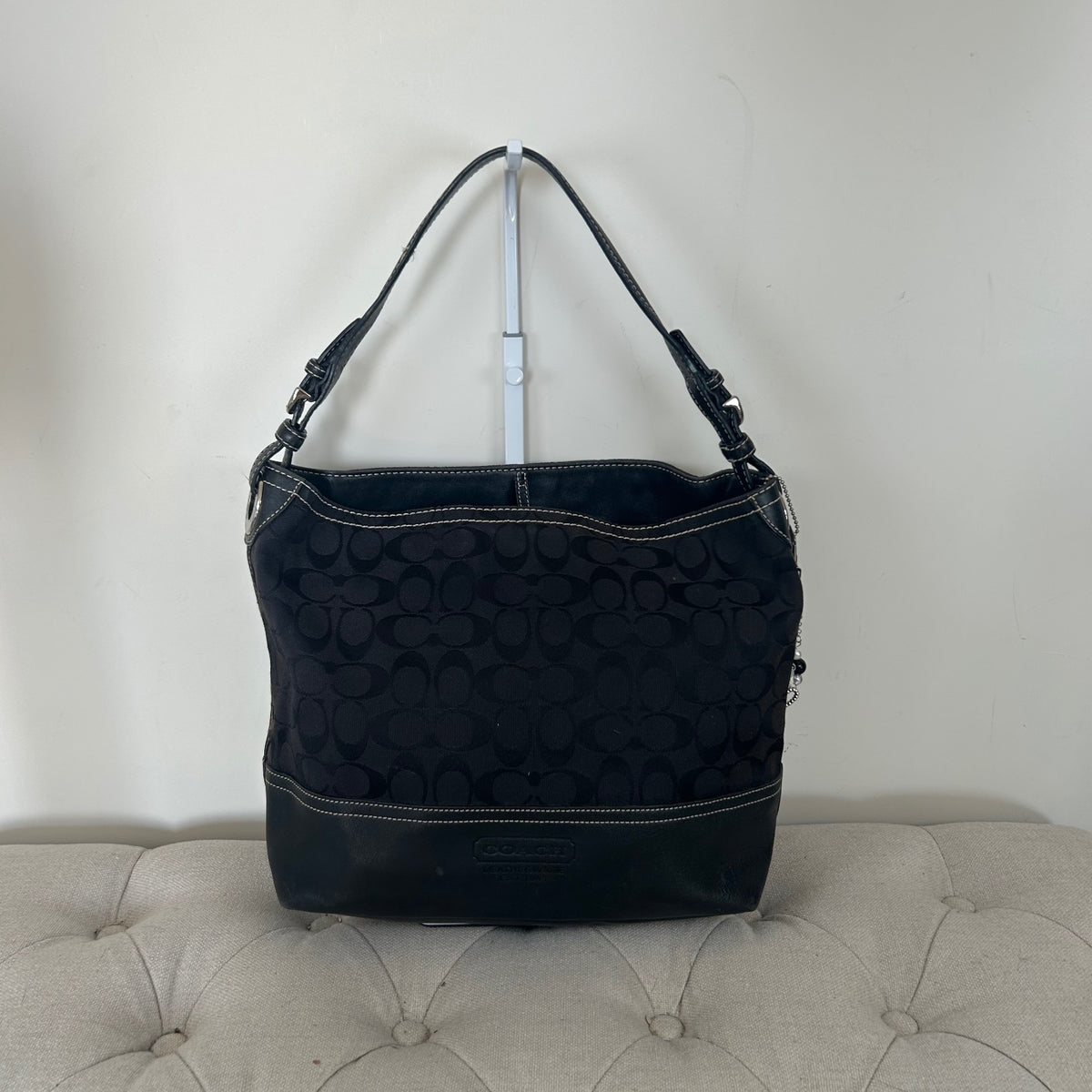 Coach Black Monogram & Leather Shoulder Bag C063-2156