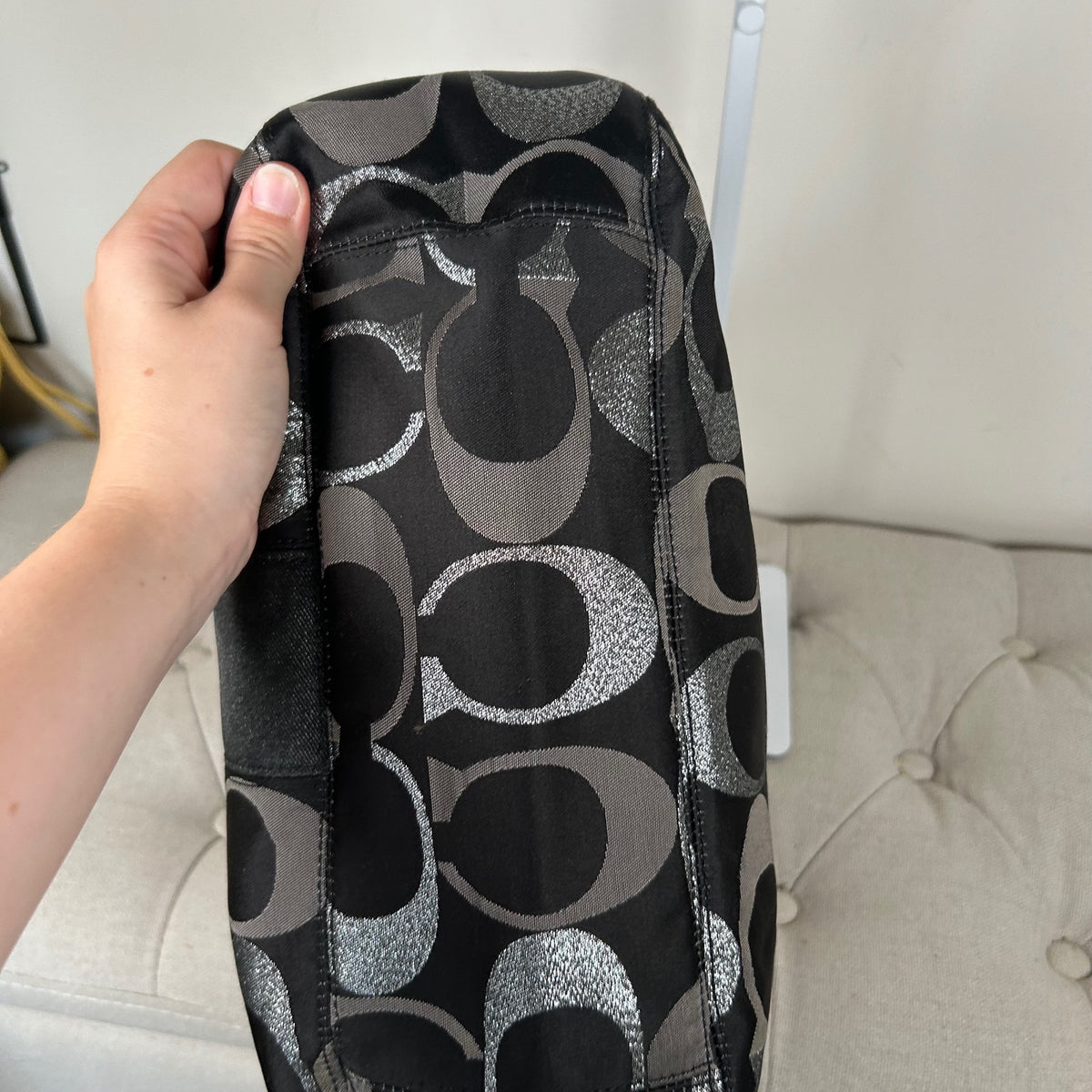 Coach Black and Silver Signature Monogram Convertible Hobo Shoulder Bag H1280-F20428