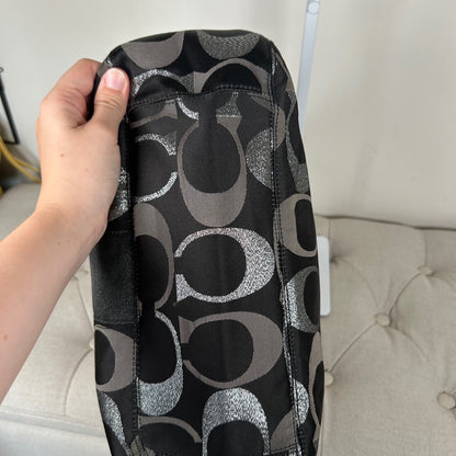 Coach Black and Silver Signature Monogram Convertible Hobo Shoulder Bag H1280-F20428