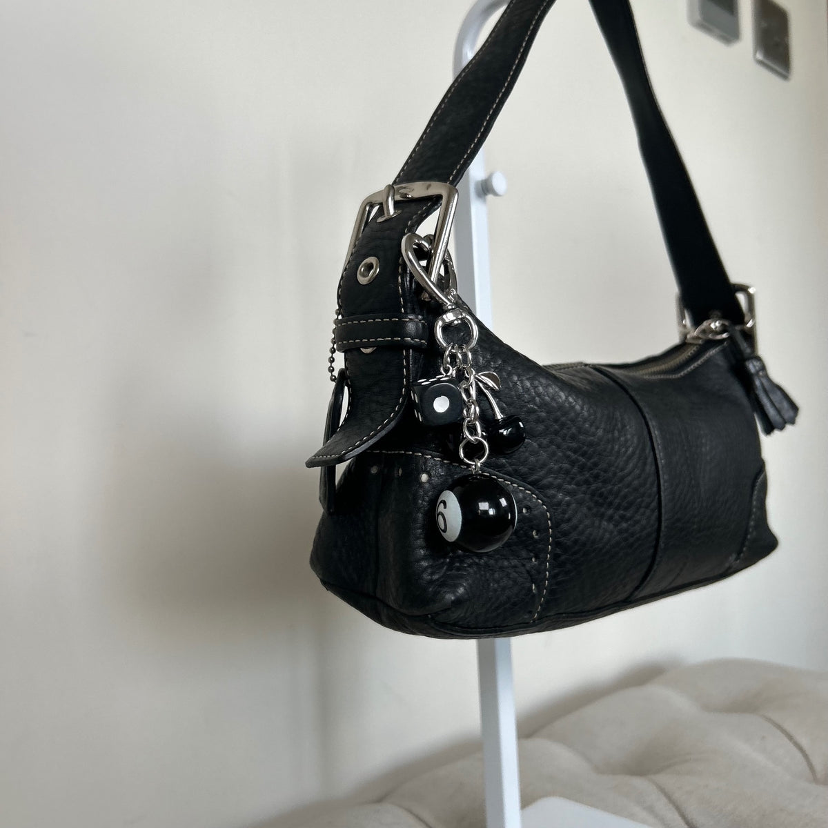Coach Black Pebbled Leather Baguette Shoulder Bag J04S-5052