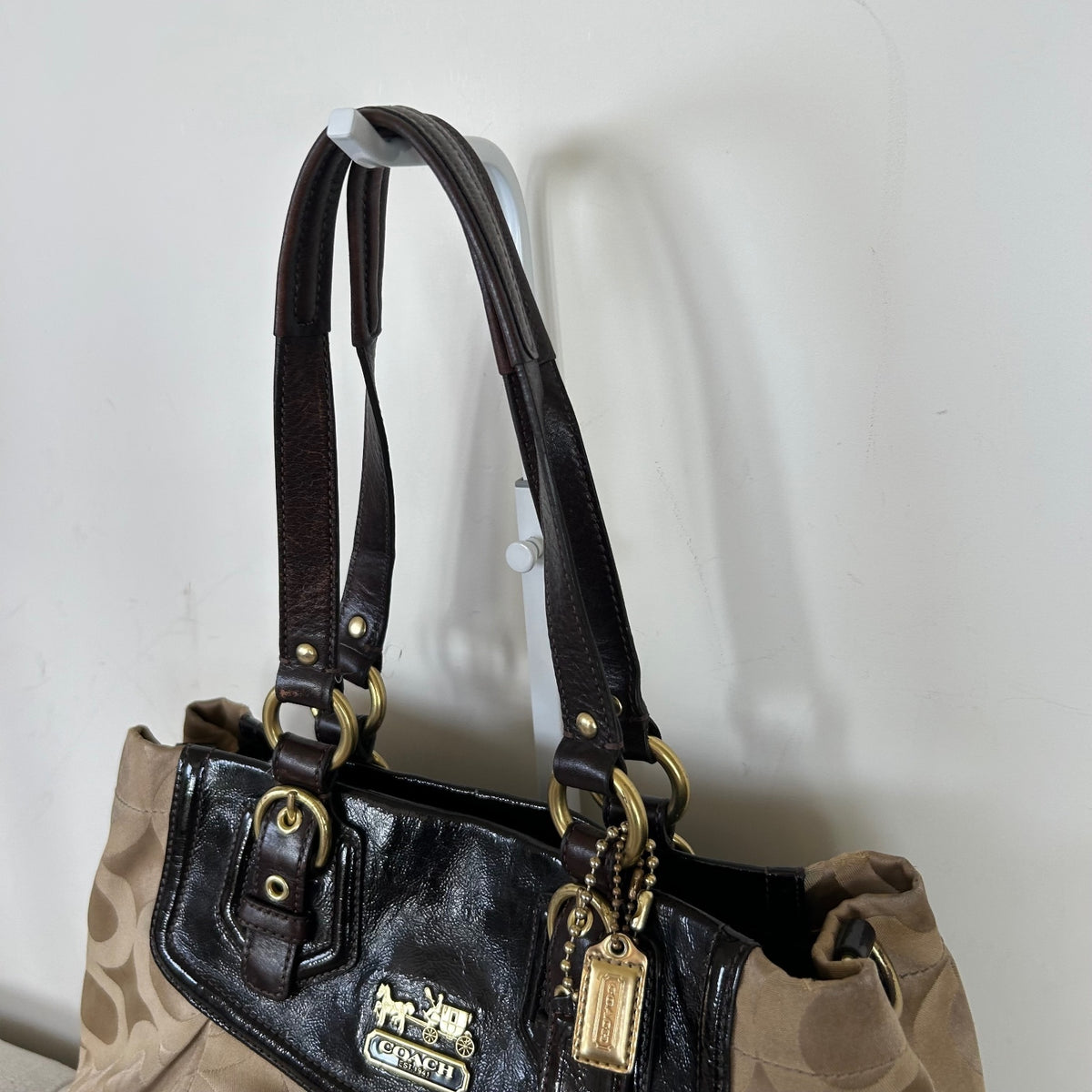 Coach Ashley Beige Signature Monogram 3 Compartment Shoulder Bag K0982-14578