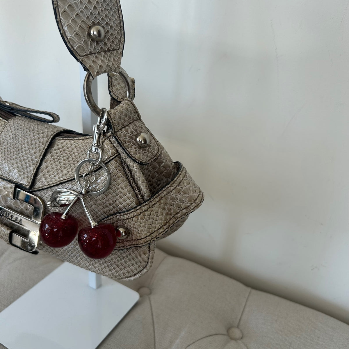 Guess Grey Snakeskin Shoulder Bag Chunky Hardware Y2K
