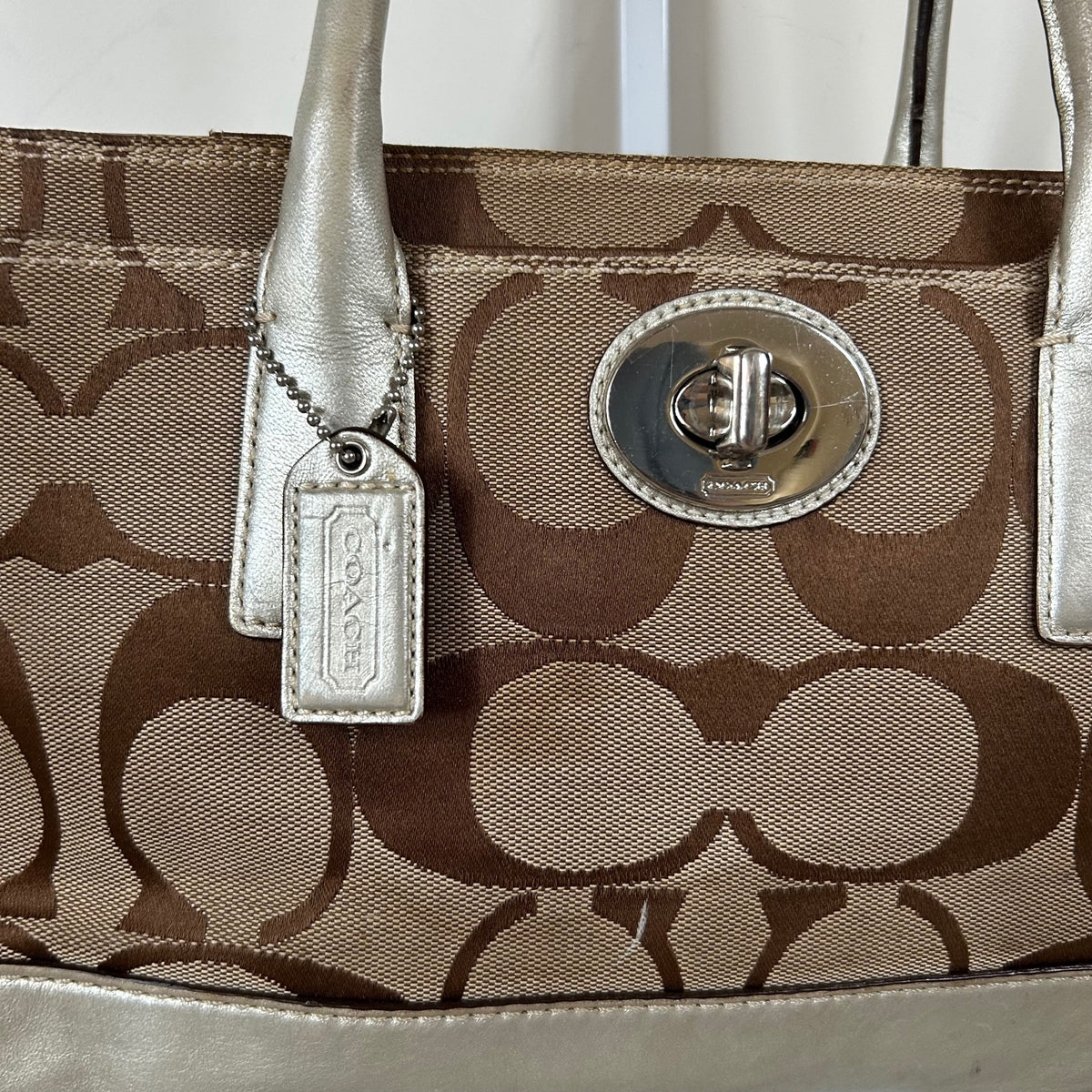 Coach Madeline Brown Monogram Shoulder Bag Silver Detail A0873-11557