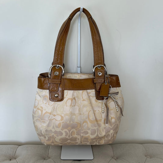 Coach Beige Optic Signature Pleated Monogram Shoulder Bag L1093-F15682