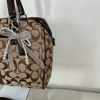 Coach Signature Monogram Stripe Convertible Satchel Shoulder Bag Brown D1480-F28505