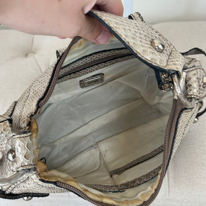 Guess Grey Snakeskin Shoulder Bag Chunky Hardware Y2K
