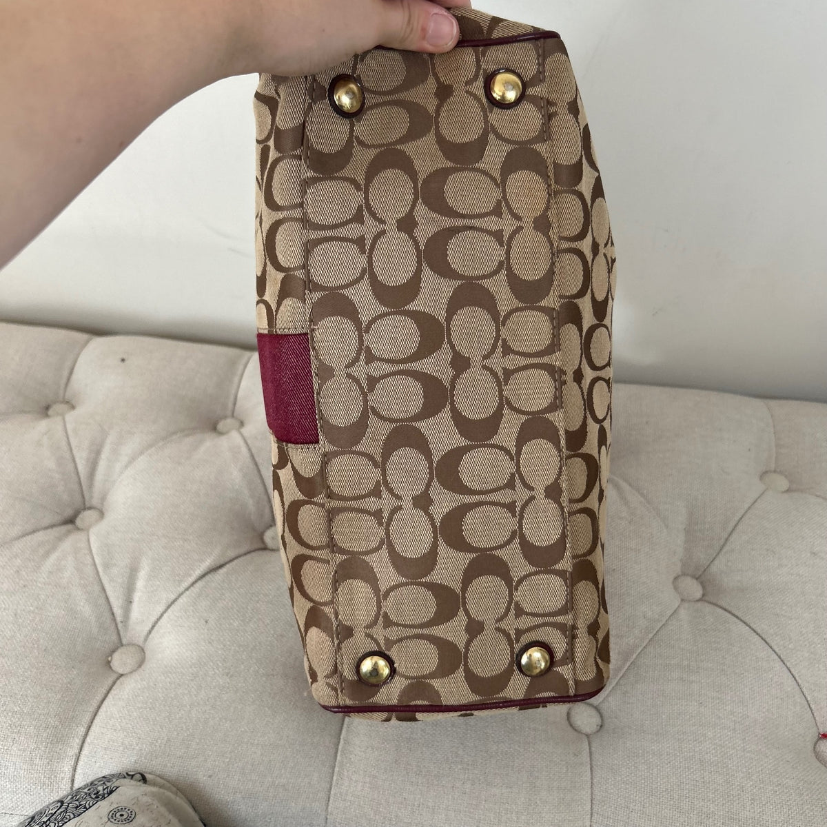 Coach Signature Monogram Burgundy Stripe Satchel Shoulder Bag E1480-F28505