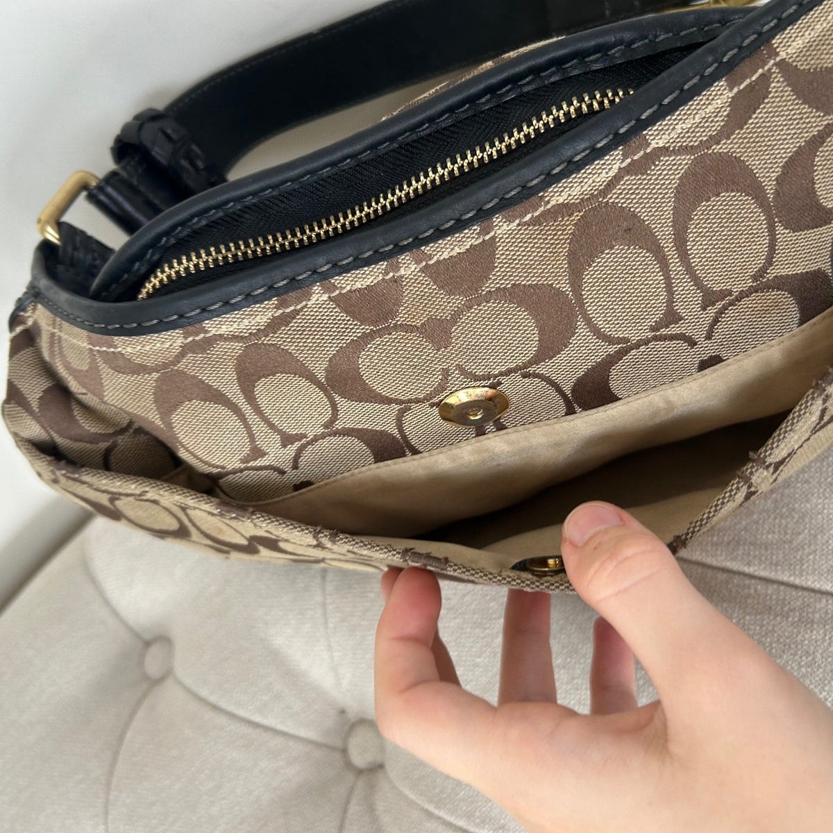 Coach Brown Monogram Bleecker Shoulder Bag with Black Leather H0793-11431