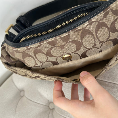 Coach Brown Monogram Bleecker Shoulder Bag with Black Leather H0793-11431