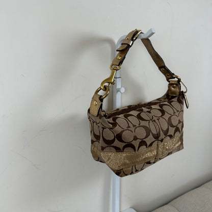 Coach Beige Monogram & Gold Stripe Mini Clutch Shoulder Bag F0768-40757