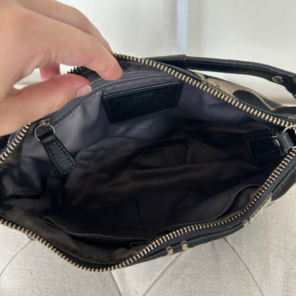 Coach Black Signature Monogram Mini Shoulder Bag Silver Clasp Front B1357-F22302