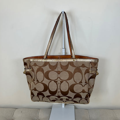 Coach Signature Monogram Gold Detail Tote Shoulder Bag A06S-7874
