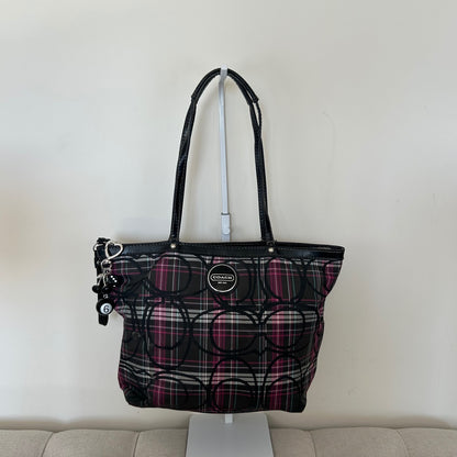 Coach Purple Black Plaid Tote Shoulder Bag H1194-F17712