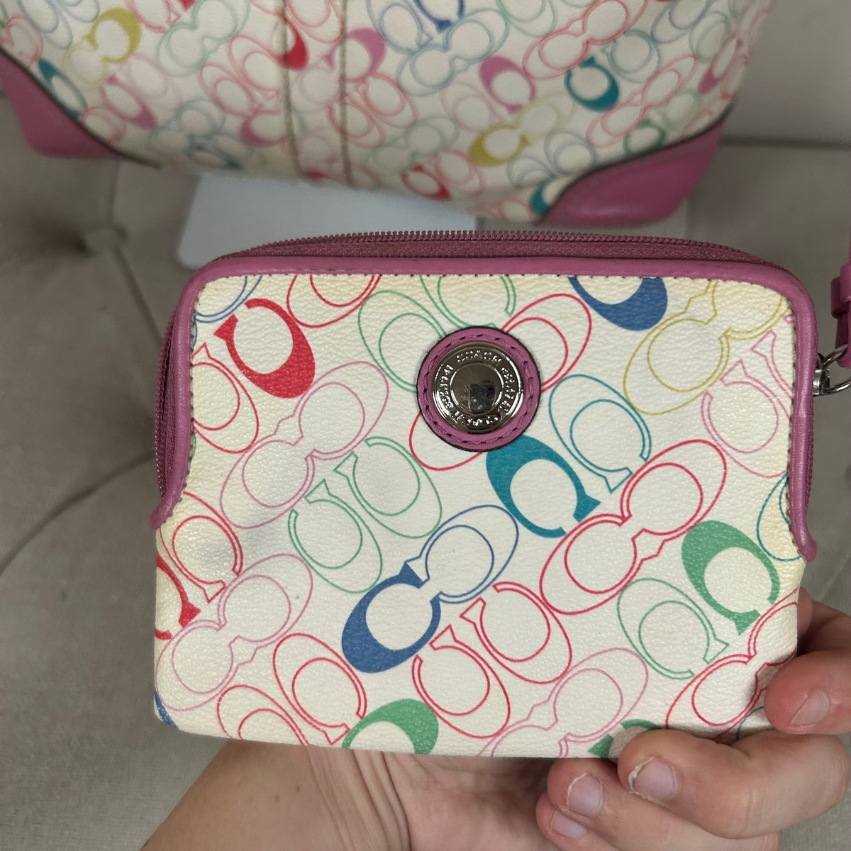 Coach Leather Colourful Tote Shoulder Bag with Charms & Purse Pink M1075-F16874