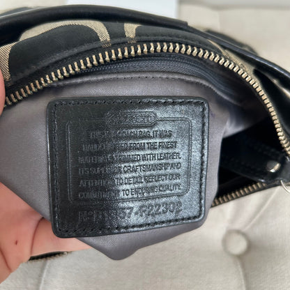 Coach Black Signature Monogram Mini Shoulder Bag Silver Clasp Front B1357-F22302