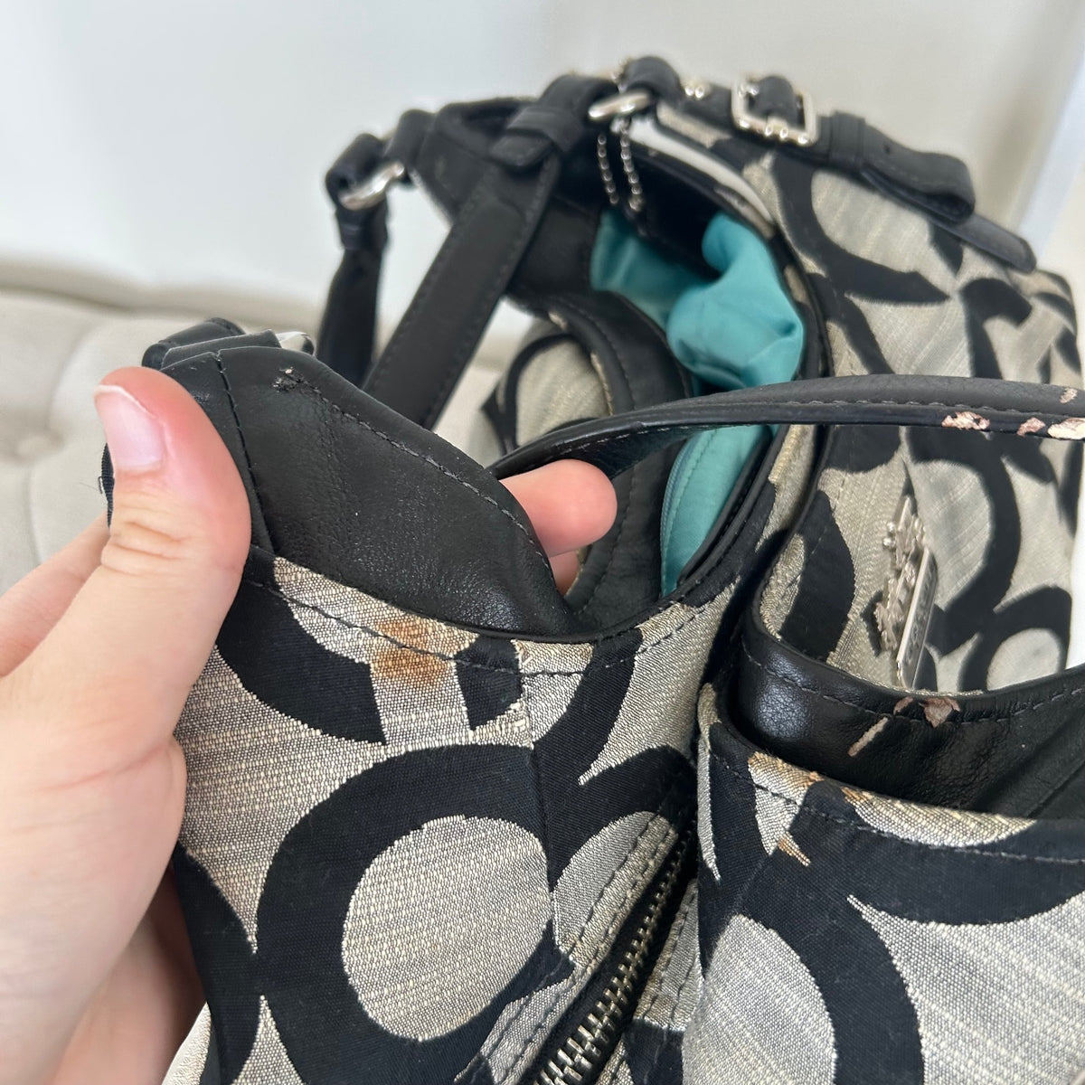 Coach Maggie OP Black & Grey 3 Compartment Shoulder Bag C1120-17020