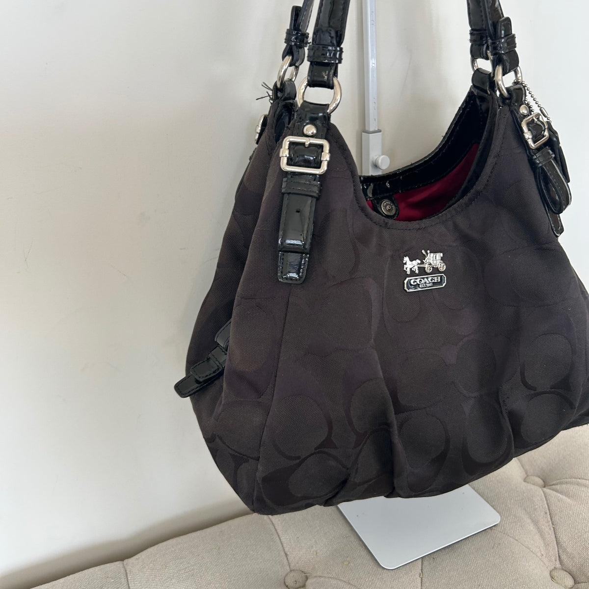 Coach Black Monogram Maggie 3 Compartment Shoulder Bag H1173-18762
