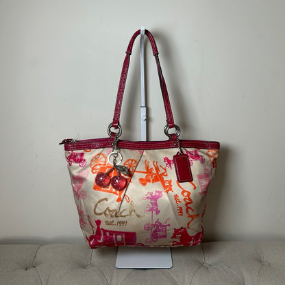 Coach White Pink Sateen Tote Shoulder Bag A1067-F14892