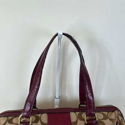 Coach Signature Monogram Burgundy Stripe Satchel Shoulder Bag E1480-F28505