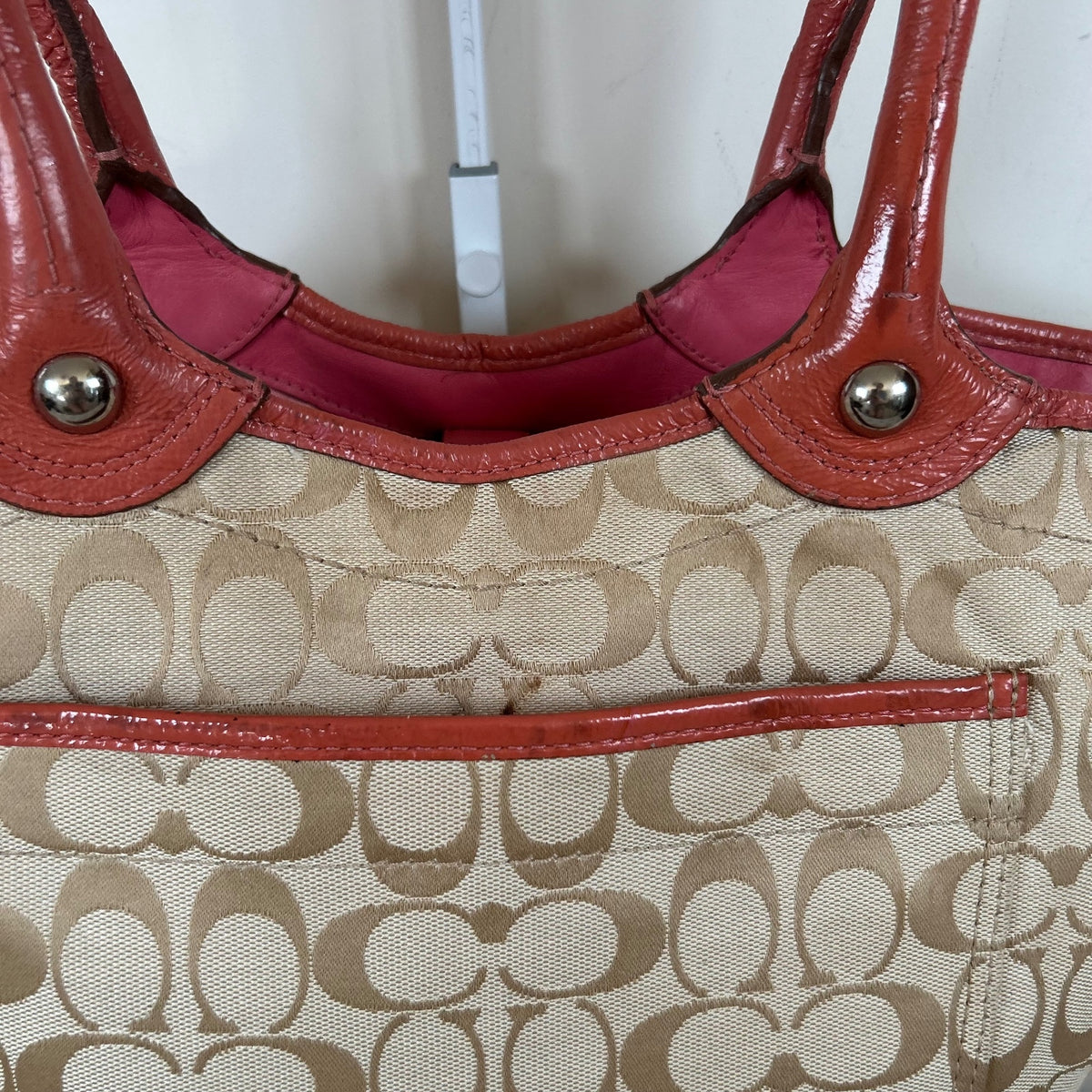 Coach Pink & Beige Floral Bleecker Tote Shoulder Bag M1073-F16276