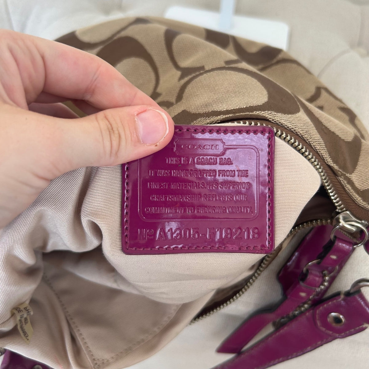 Coach Brown Monogram Pink Stripe Shoulder Bag A1305-F19218