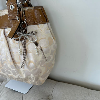 Coach Beige Optic Signature Pleated Monogram Shoulder Bag L1093-F15682