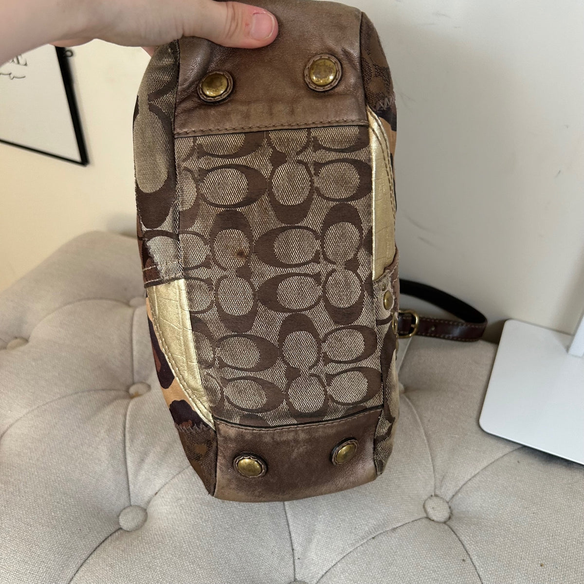 Rare Coach Brown Signature Patchwork East-West Shoulder Bag G0893-12902