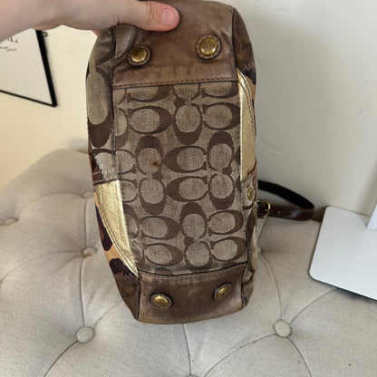 Rare Coach Brown Signature Patchwork East-West Shoulder Bag G0893-12902