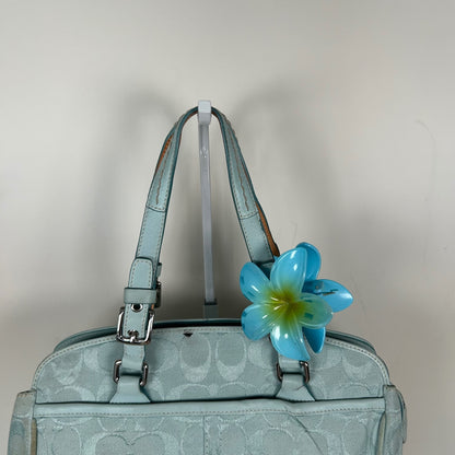 Coach Blue Signature Monogram Satchel Handbag with Suede Trim J04M-6828