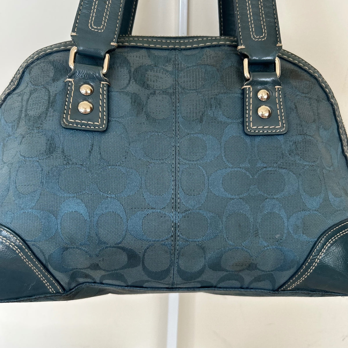 Coach Hampton Turnlock Blue Signature Monogram Shoulder Bag J0993-F13977