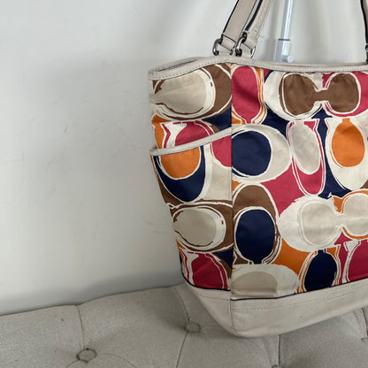 Coach Colourful Sateen Shoulder Tote Bag Leather Trim D1380-F23299