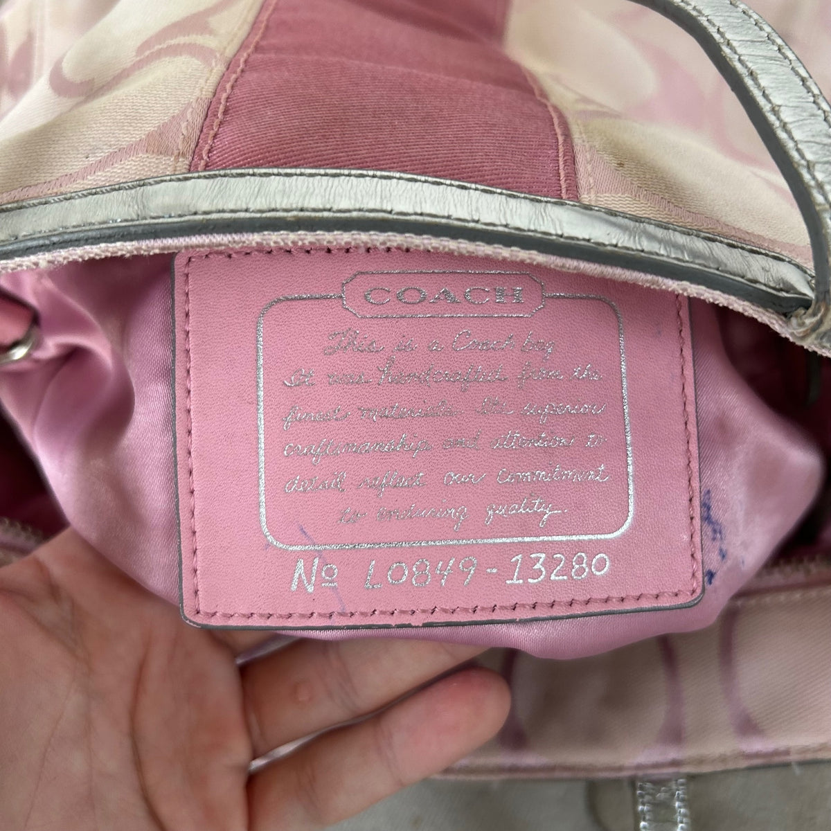 Coach Baby Pink Signature Stripe Canvas Tote Shoulder Bag L0849-13280