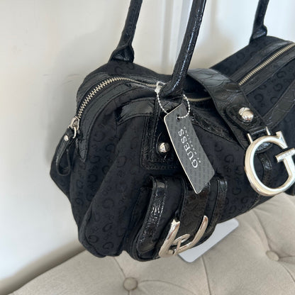 Guess Black Monogram Silver G Baguette Shoulder Bag BNWT