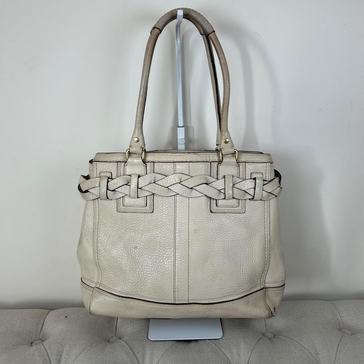 Coach Hampton Beige Pebbled Leather Shoulder Bag J0693-10530