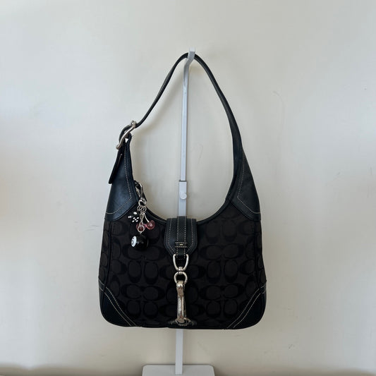 Coach Hampton Black Leather Shoulder Bag Silver Buckle E05K-8K02