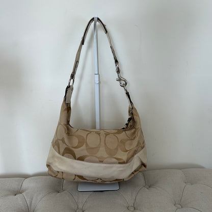 Coach Signature Stripe Monogram Beige Hobo Slouchy Shoulder Bag C1161-F17434