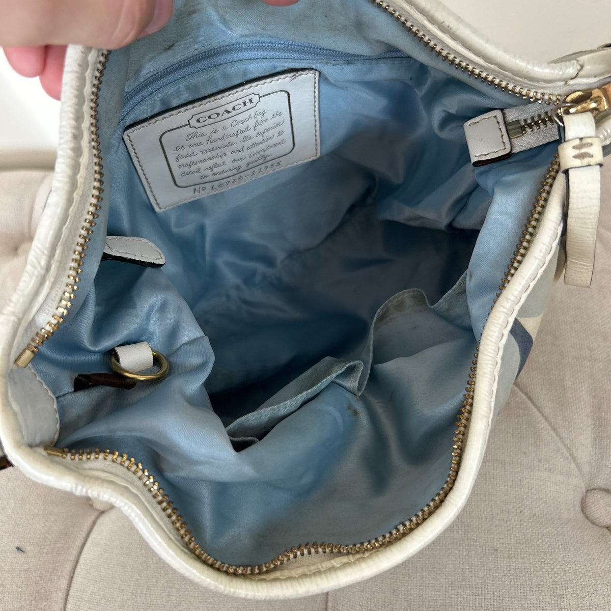Coach Blue and Beige Monogram Slouch Shoulder Bag L0726-11955