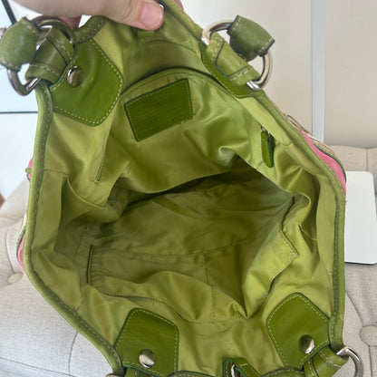 Coach Bleeker Green and Pink Signature Patchwork Tote Bag with Daisy Charm M0998-F14726