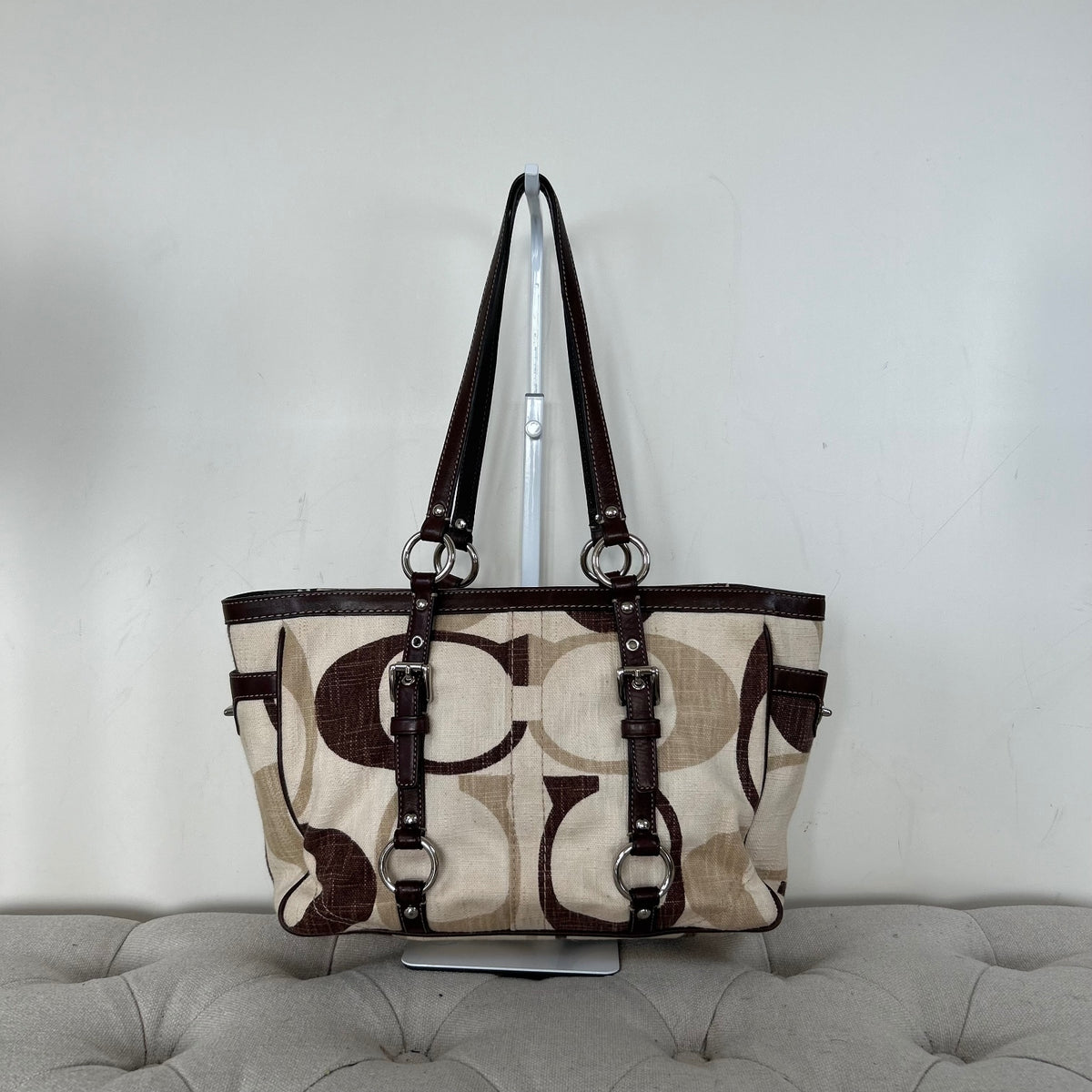 RARE Coach Beige & Brown Monogram Gallery Tote Shoulder Bag G0973-F13810