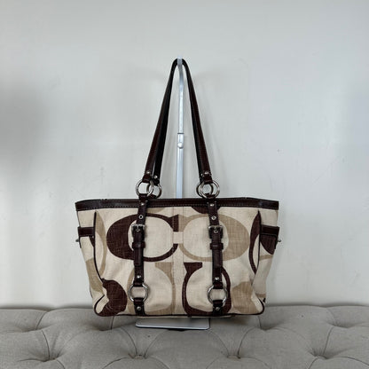 RARE Coach Beige & Brown Monogram Gallery Tote Shoulder Bag G0973-F13810