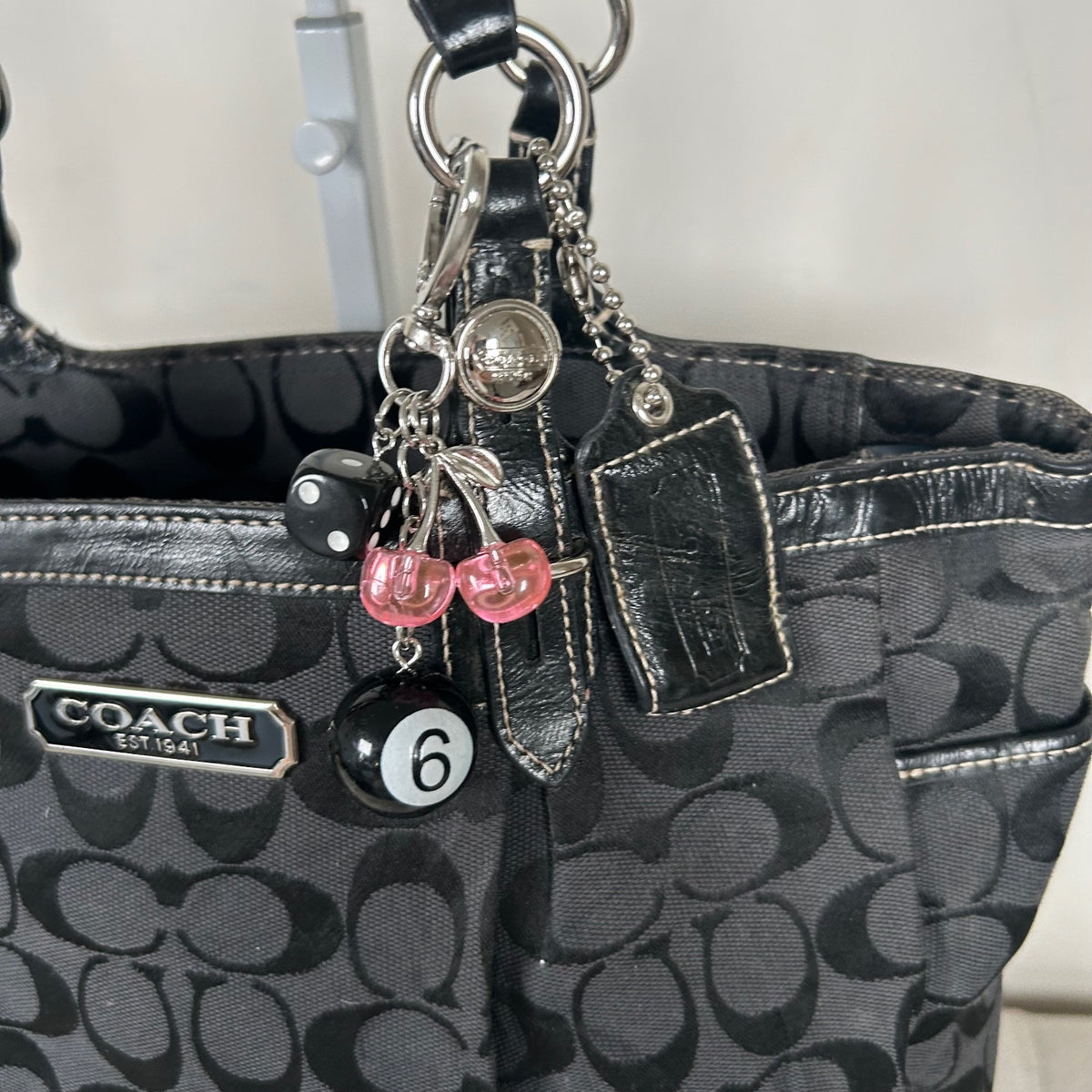 Coach Black Signature Monogram Jacquard East/West Tote Shoulder Bag C1076-F15146