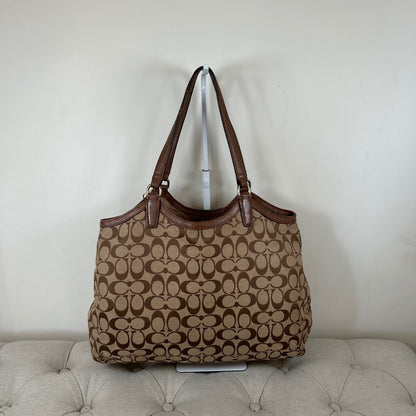 Coach Brown Monogram Shoulder Bag with Pink Stripe E1461-F13444