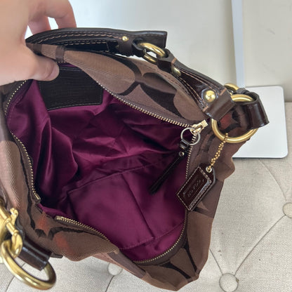 Coach Medium Zoe Chocolate Brown Signature Monogram Shoulder Bag J0826-12871