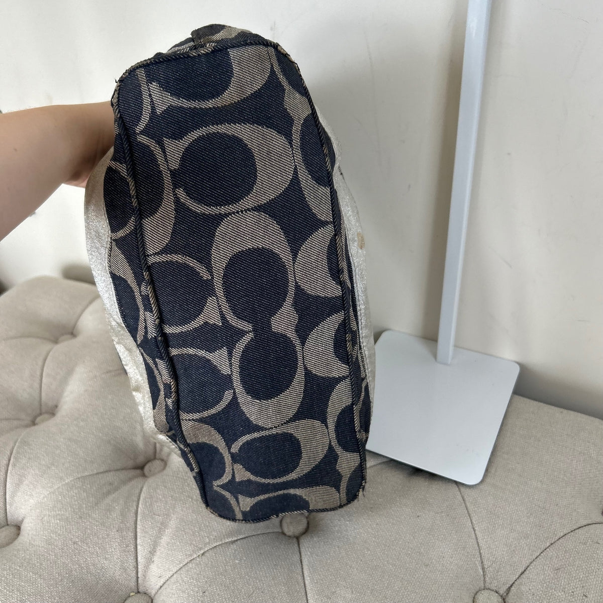 Coach Blue Denim Slouchy Hobo Shoulder Bag Silver Stripe E1176-F17434