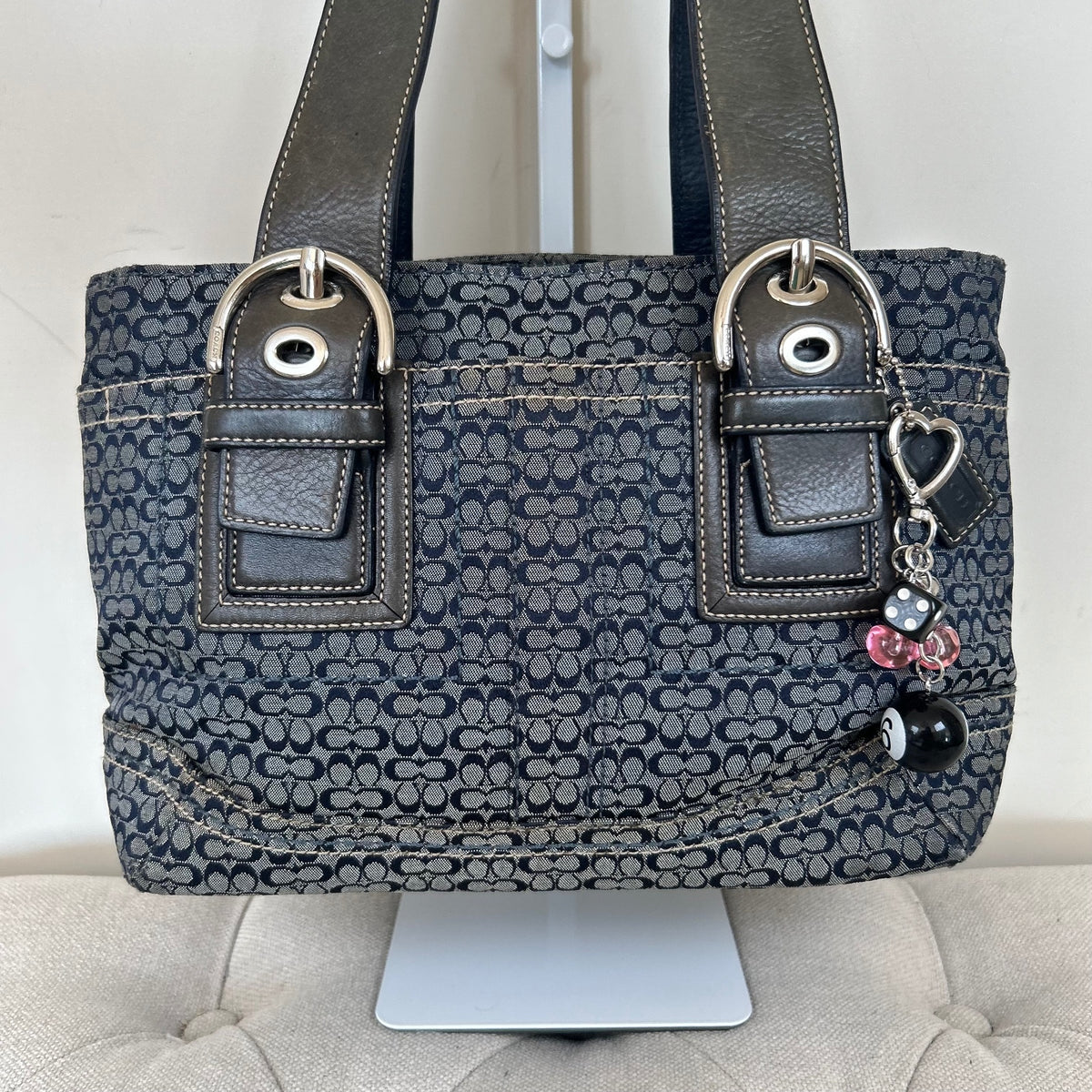 Coach Blue Monogram Tote Shoulder Bag E0885-F12310