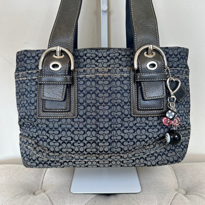 Coach Blue Monogram Tote Shoulder Bag E0885-F12310