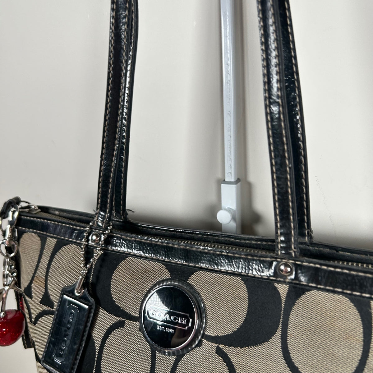 Coach Black Signature Stripe Monogram Tote Shoulder Bag F1182-F17433