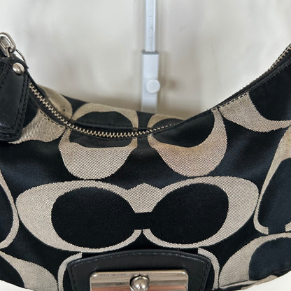 Coach Black Signature Monogram Mini Shoulder Bag Silver Clasp Front B1357-F22302