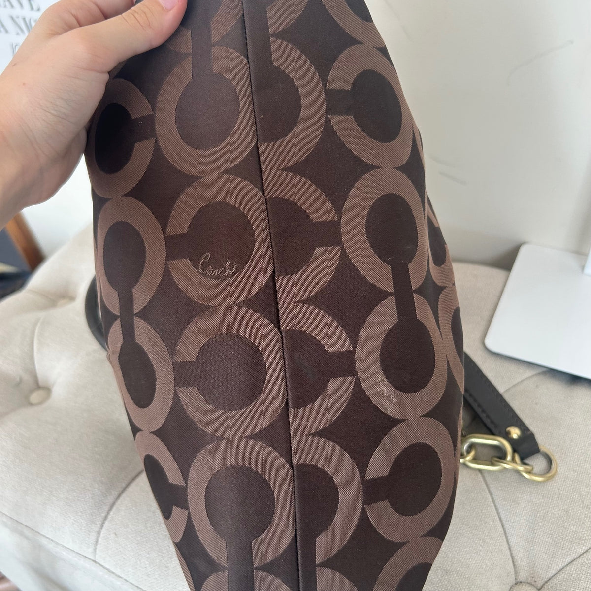 Coach Chocolate Brown Monogram Convertible Shoulder Bag G1082-15342