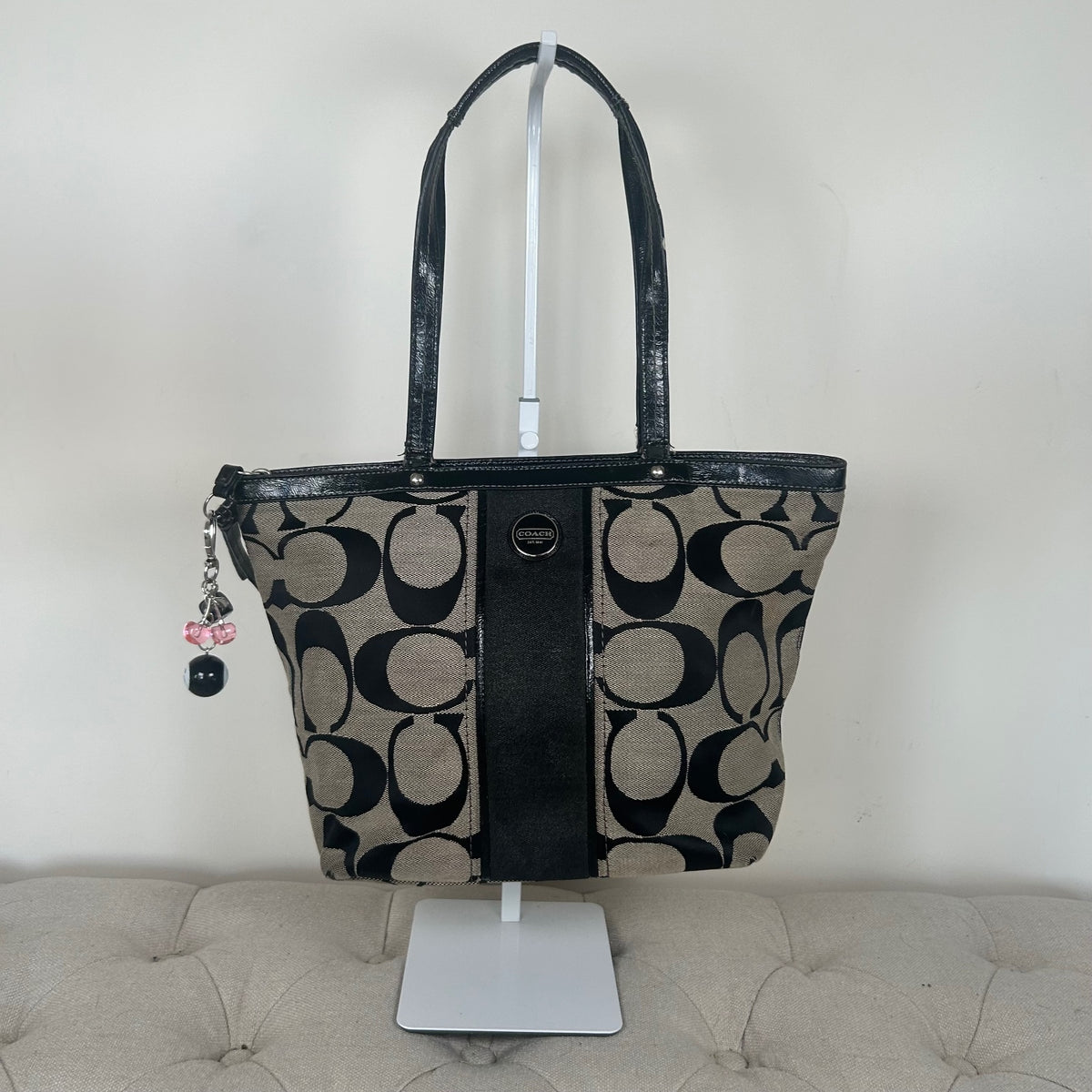 Coach Black Signature Monogram Stripe Tote Bag D1380-F21950
